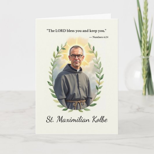 Heilige Maximiliaan Kolbe Gods Vrede en Zegeningen Kaart (Voorkant)