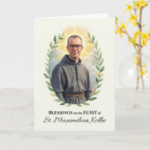 Heilige Maximiliaan Kolby Feestdag Zegeningen Kran Kaart (Gele Bloem)