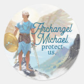 Heilige Michael Aartsengel Bescherming Bescherm on Ronde Sticker (Voorkant)