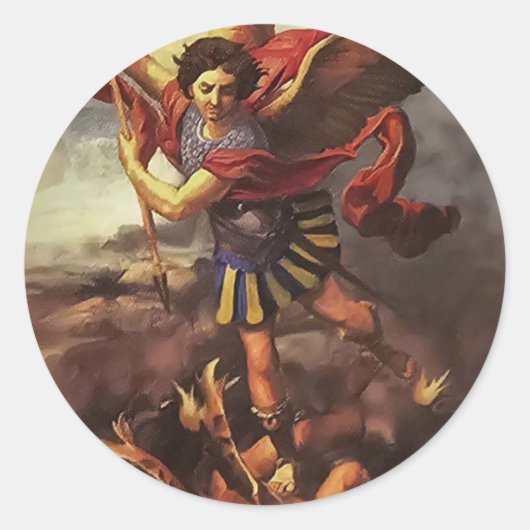 "Heilige Michaël de Aartsengel, verdedig ons in de Ronde Sticker (Voorkant)