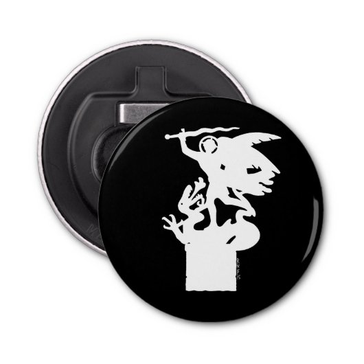 Heilige Michaël en draak (in het wit) Button Flesopener (Voorkant)