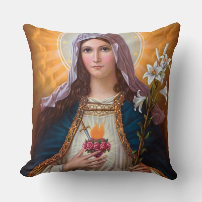 Heilige Moeder Mary Immaculate hart, St Mary, kath Kussen (Voorkant)