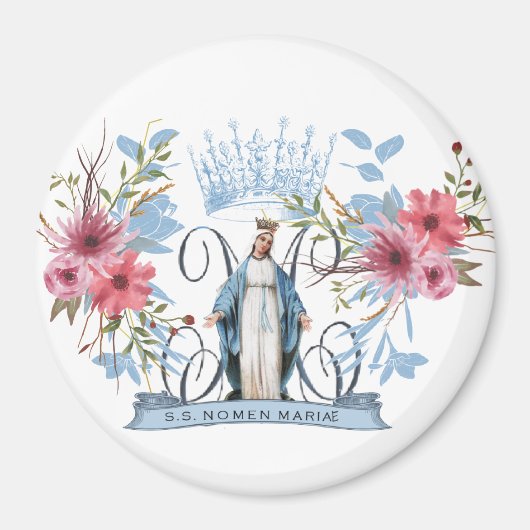 Heilige naam Mary Religious Virgin Moeder Floral Magneet (Voorkant)