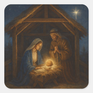 Heilige Nacht: De Geboorte van Christus Vierkante Sticker