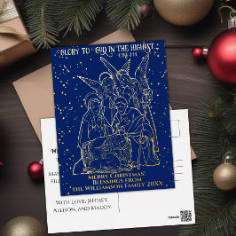 Heilige Nacht Kerstmis Geboorte Scène Bijbel Verse Folie Feestdagen Briefkaart