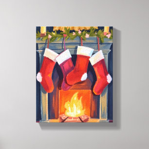 Heilige Nacht Kerststrumppen Waterverf Canvas Afdruk
