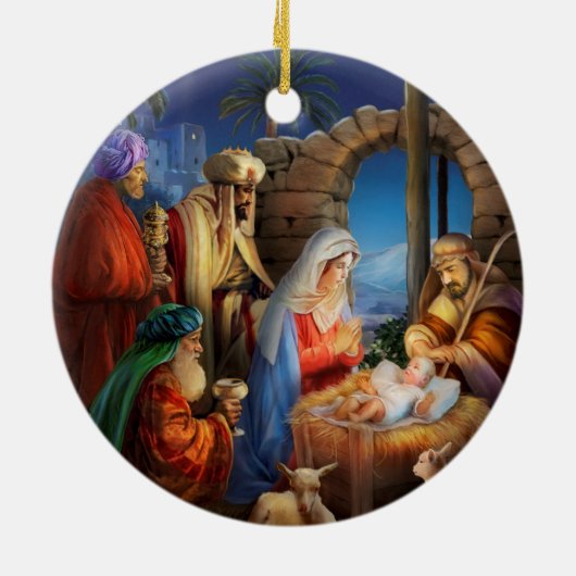 Heilige nacht, nativiteitsscène keramisch ornament (Achterkant)