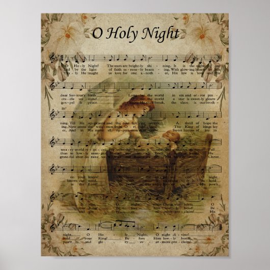 Heilige Nacht, Vintage Kerstmis Poster (Voorkant)