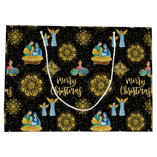 Heilige Nativiteit Mary Joseph Jesus Golden Star Groot Cadeauzakje (Achterkant)