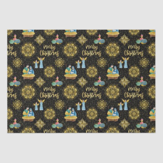 Heilige Nativiteit Mary Joseph Jesus Golden Stars Tissuepapier (Voorkant)