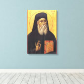 Heilige Nectarios van Aegina Orthodoxe Icoon Canvas Afdruk (Insitu (Houten vloer))