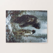 Heilige Ontmoeting: Inheemse Krijger & Bigfoot Puz Legpuzzel (Horizontaal)