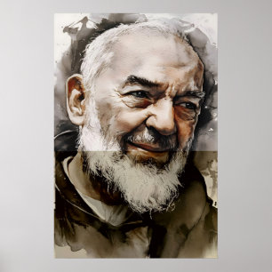 Heilige Padre Pio Aquarel Katholiek Portret Poster