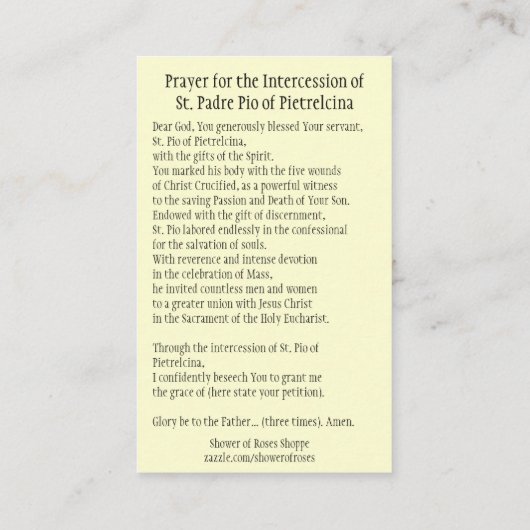 Heilige Padre Pio Lady Mount Carmel Gebed Heilige Visitekaartje (Achterkant)