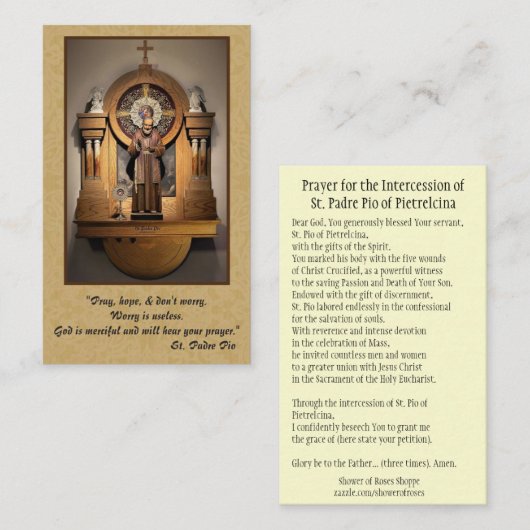 Heilige Padre Pio Lady Mount Carmel Gebed Heilige  Visitekaartje (Voorkant / Achterkant)