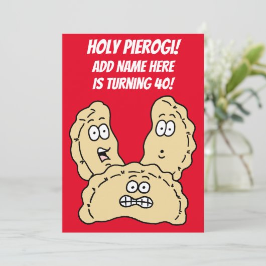 Heilige Pierogi Turning 40 Poolse uitnodiging (Staand voorkant)