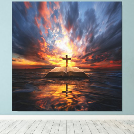 Heilige religieuze kruis kunstwerken voor vreedzam canvas afdruk (Insitu (Houten vloer))