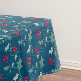 Heilige rode bessen Kerstgebladerte patroon blauw Tafelkleed