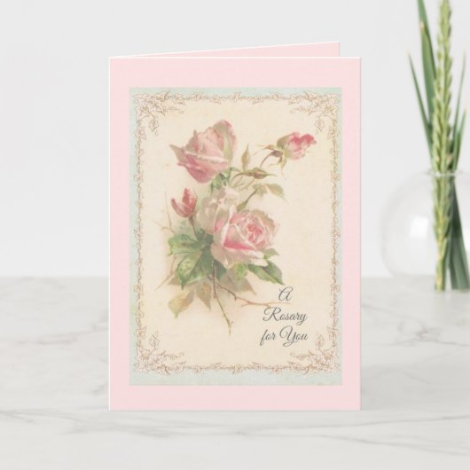 Heilige Rozenkrans met roze rozen Gebed Kaart (Voorkant)