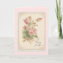 Heilige Rozenkrans met roze rozen Gebed Kaart