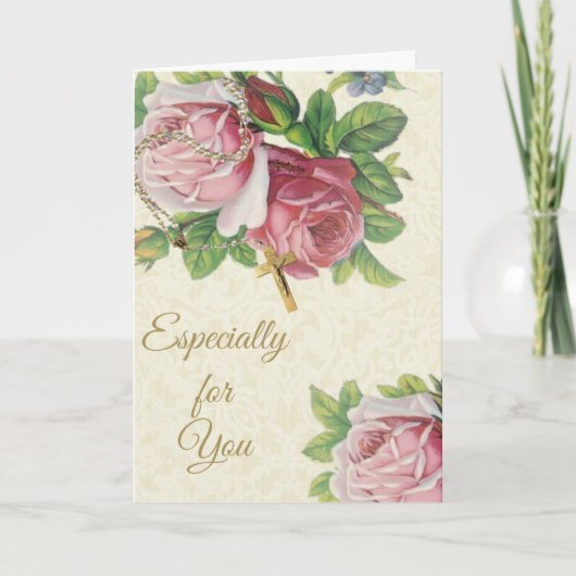 Heilige Rozenkrans met Rozen Kruisriem Kant Kaart (Voorkant)