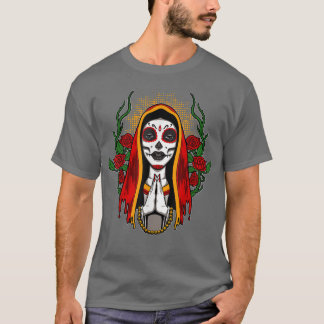 Heilige Santa Muerte Cult Girl met bloemen T-shirt