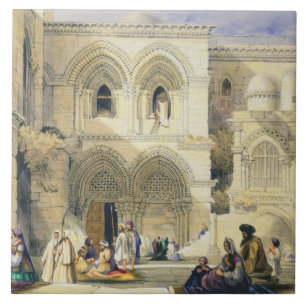 Heilige Sepulcher, in Jeruzalem (kleur litho) Tegeltje