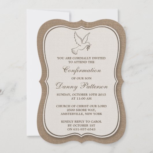 Heilige Stoel van de Rustic Burlap Dove Kaart (Voorkant)