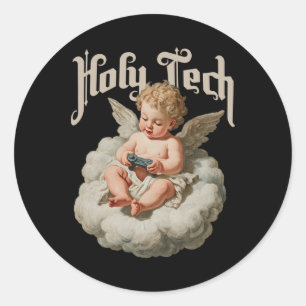 Heilige Tech Gamer Engel Grappige Cherob Ba Ronde Sticker