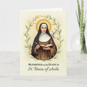 Heilige Teresa van Avila Feestdag Zegeningen Bloem Kaart