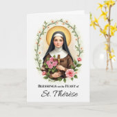 Heilige Theresia van Lisieux Feestdag Zegeningen R Kaart (Gele Bloem)
