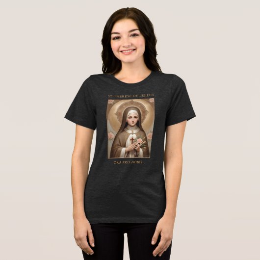 Heilige Theresia van Lisieux Katholieke Heilige Gi Tri-Blend Shirt (Voorkant volledig)