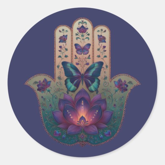 Heilige Transformatie | Hamsa Hand Design Ronde Sticker (Voorkant)