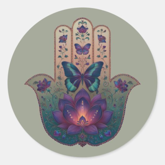 Heilige Transformatie | Hamsa Hand Design Ronde Sticker (Voorkant)