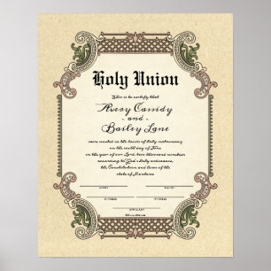 Heilige Unie Trellis Wedding Certificate Poster