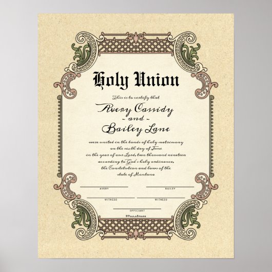 Heilige Unie Trellis Wedding Certificate Poster (Voorkant)
