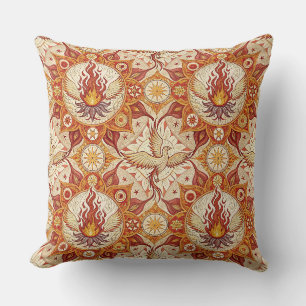 Heilige Vlam Lotus Mandala - Vuur Feniks Patroon Kussen