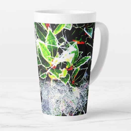 heilige vorst en cobwebben en bessen voor kerstmis latte mok (Rechterhoek)