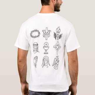 Heilige Week Iconen: Jezus, Maria, Kruis en Gebede T-shirt
