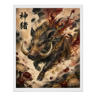 Heilige Wilde Zwijn Japanse Mythologie Kunst Perfect Poster