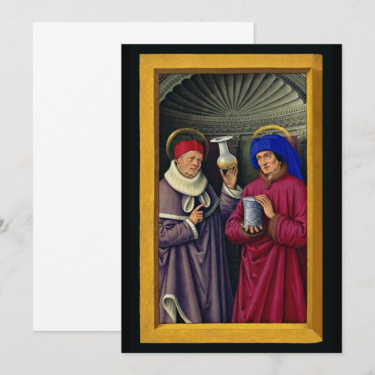 Heiligen Cosmas en Damian door Jean Bourdichon Bedankkaart (Voorkant / Achterkant)