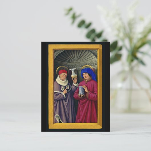 Heiligen Cosmas en Damian door Jean Bourdichon Briefkaart (Staand voorkant)
