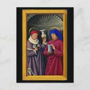 Heiligen Cosmas en Damian door Jean Bourdichon Feestdagenkaart