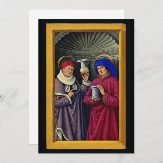 Heiligen Cosmas en Damian door Jean Bourdichon Feestdagenkaart (Voorkant / Achterkant)