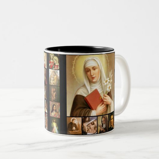 heiligen, Heilige Afbeeldingen, Jezus, Mary, Sint- Tweekleurige Koffiemok (Voorkant rechts)