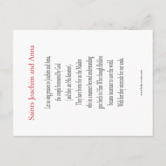 Heiligen Joachim en Anna Briefkaart (Achterkant)