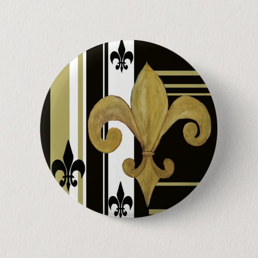 Heiligen Zwart en Goud Fleur de lis Ronde Button 5,7 Cm (Voorkant)