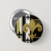 Heiligen Zwart en Goud Fleur de lis Ronde Button 5,7 Cm (Voorkant /achterkant)