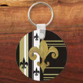 Heiligen Zwart en Goud Fleur de lis Sleutelhanger (Voorkant)