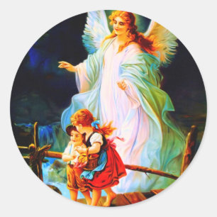 Heiliger Schutzengel Guardian Angel en Kinderen Ronde Sticker